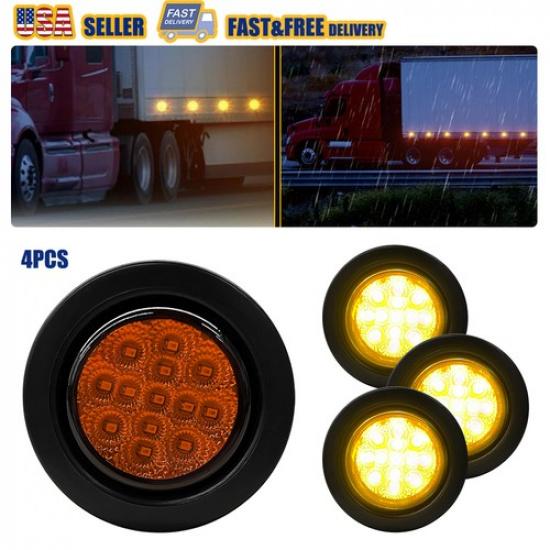 

4pc 2.5 Inch DOT Round Amber LED Trailer Marker Lights with Grommet for Truck EV
