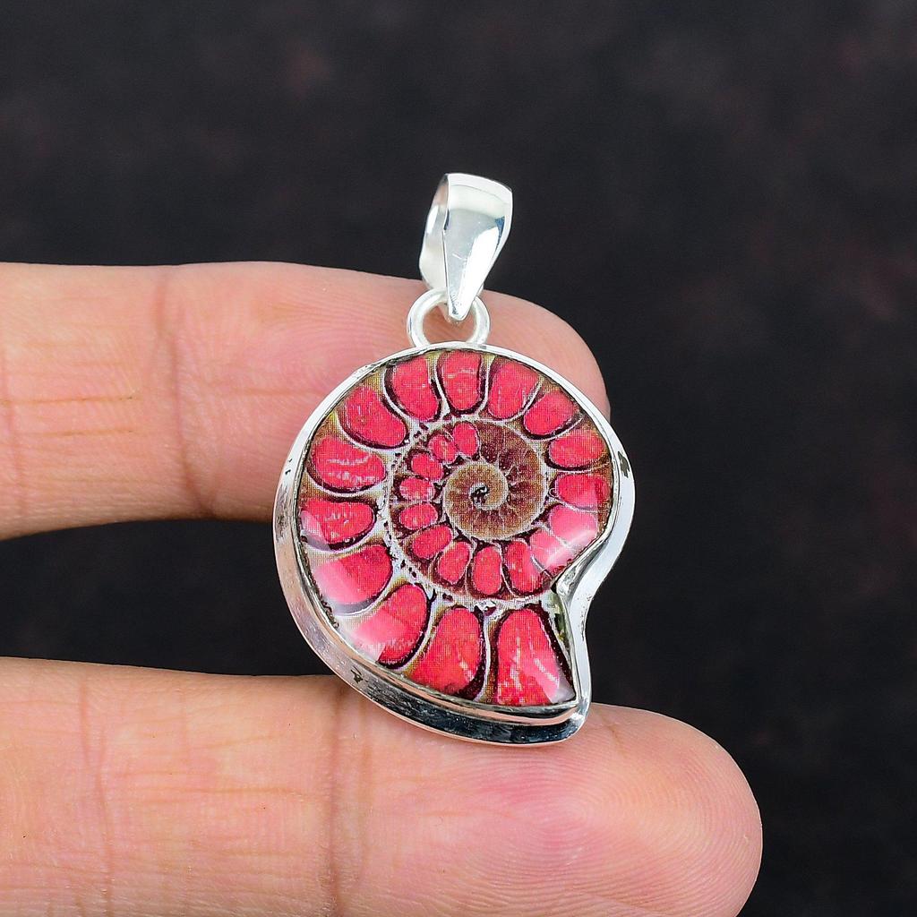 Pink Shade Ammonite Fossil Pendant 925 Sterling Silver Pendant Gemstone Jewelry Designer Pendant Handmade Silver Jewelry Engagement Gifts
