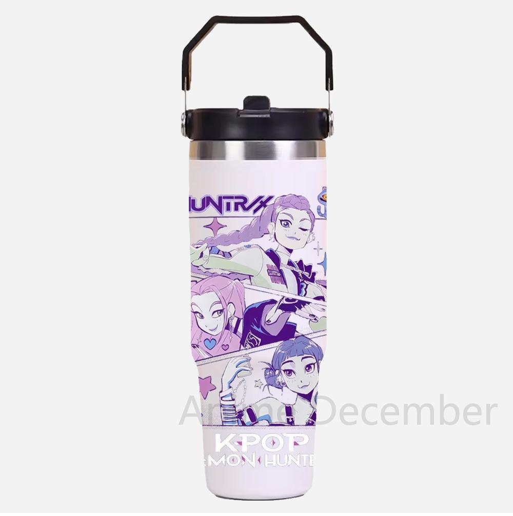 30Oz Anime K-Pop American Simple Solid Color Stainless Steel Thermos Portable Car Easy To Carry Water Cup Thermal Insulation Cold Ice Cup