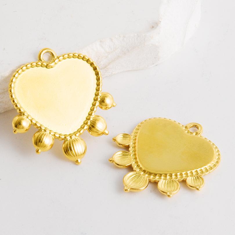 5pcs Geometric Cabochon Base Setting Tray Blank PVD Charm Heart Cross Flower DIY Stainless Steel Pendant For Jewelry Making Bulk