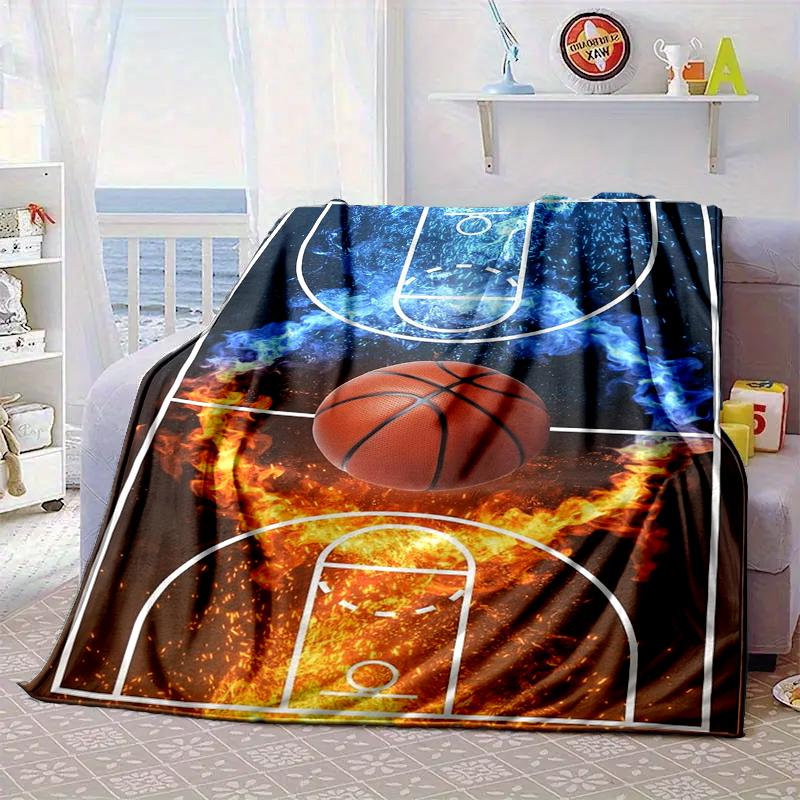 Basketball On Fire And Ice Blanket Flannel Blanket for Bed, Sofa, Camping, Hiking, Picnic Essentials, Gift for Family Fan Gifts