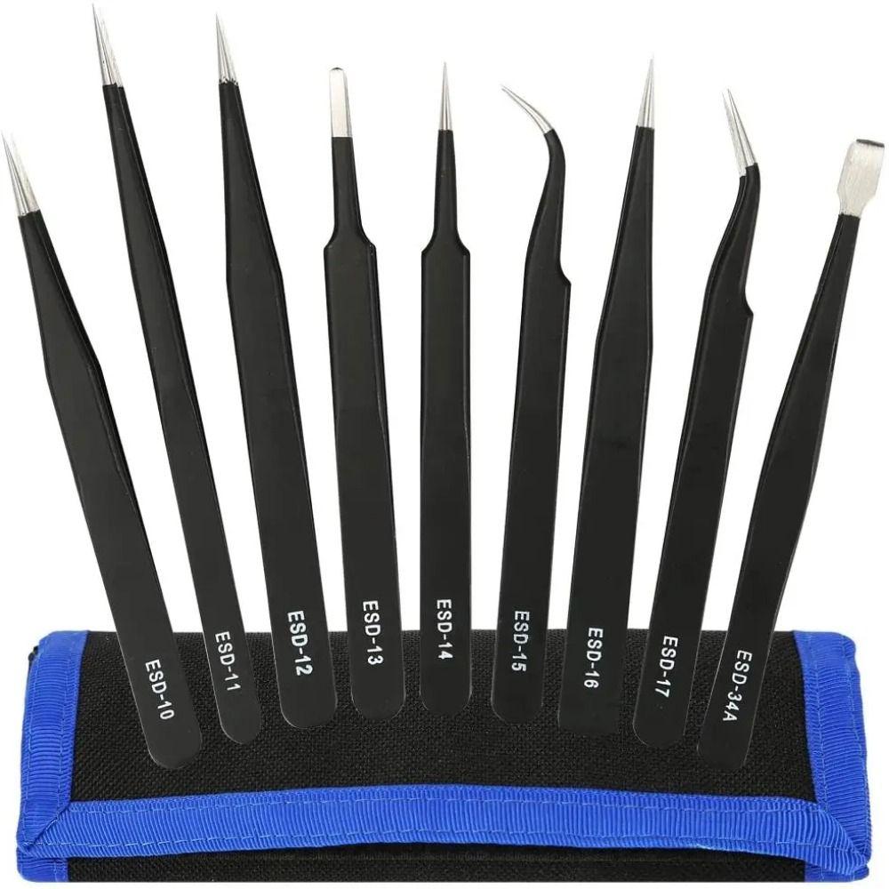 9/10pcs Durable Precision Tweezers Set Industrial Repair Tools Mobile Phone Repair