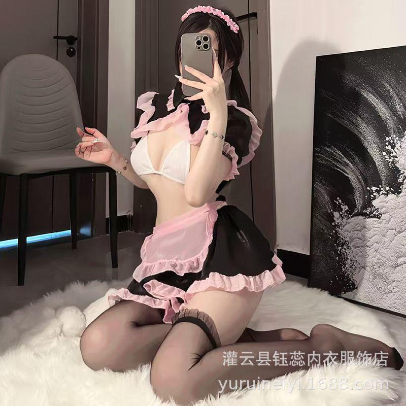 Sexy Lingerie Semi-transparent Maid Maid Uniform Sexy Chiffon Transparent Nightdress Cute Girl