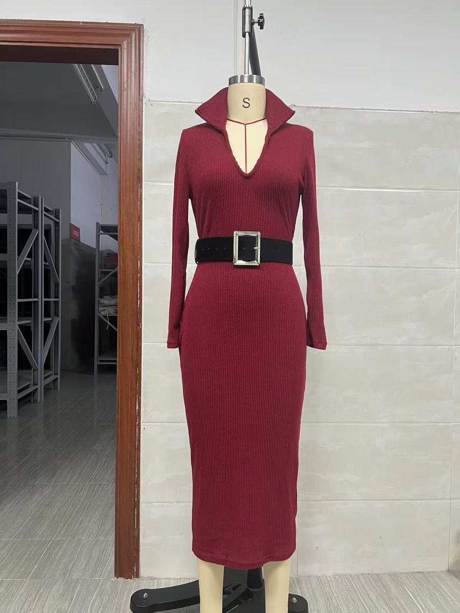 

Autumn New Style British Lace Slim Fit Waist Belt Long Over Knee Bodycon Dress XXXL червоний