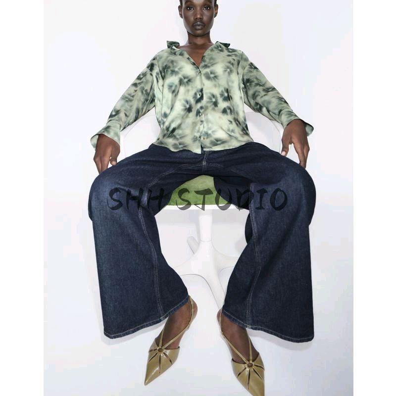 Spring New Women's Clothing Print Silk Satin Texture Long Sleeves Lapel Casual Shirt 2074114 2075114