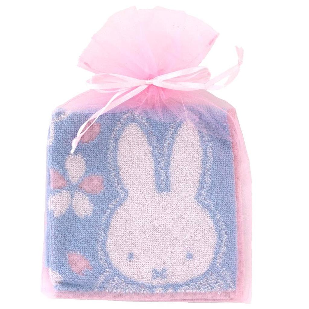 Miffy Towel Cherry Blossom and Miffy Hand Handkerchief, (Organza Packaging) (Blue), Women's, Towel, Approx. 25cm, 001031-0003-02