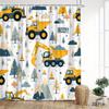 Construction Truck Shower Curtain Yellow Excavator, Dump Truck & Bulldozer On White, Kids' Bathroom Decor For Boys And Toddlers
