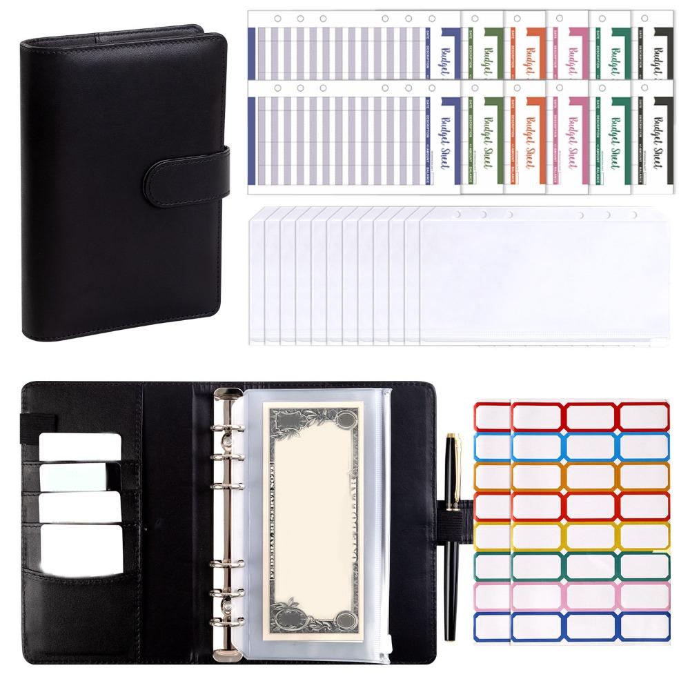 A6 Loose-leaf Notebook Magnetic Button PU Leather Folder Efficient Cash Budget Ledger School