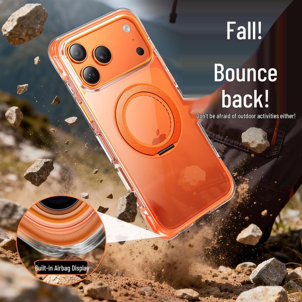 Compatible with Apple 17 Pro Max: 360° Magnetic Bracket Case; Apple 16: Transparent Airbag Case; and Couple 15.