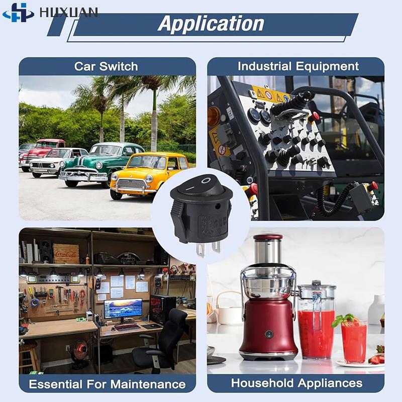 20pcs Rocker Switch Black On Off 2 Pin Mini Round Toggle Switch 3A 250V 6A 125V Circle Switches For RV Car Truck Boat