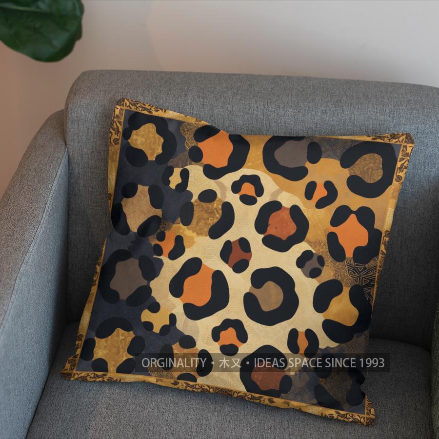2D Stylish Leopard & Floral Patterned Pattern Cushion Cover Suitable For Sofa Bedroom Car Pillow Cover