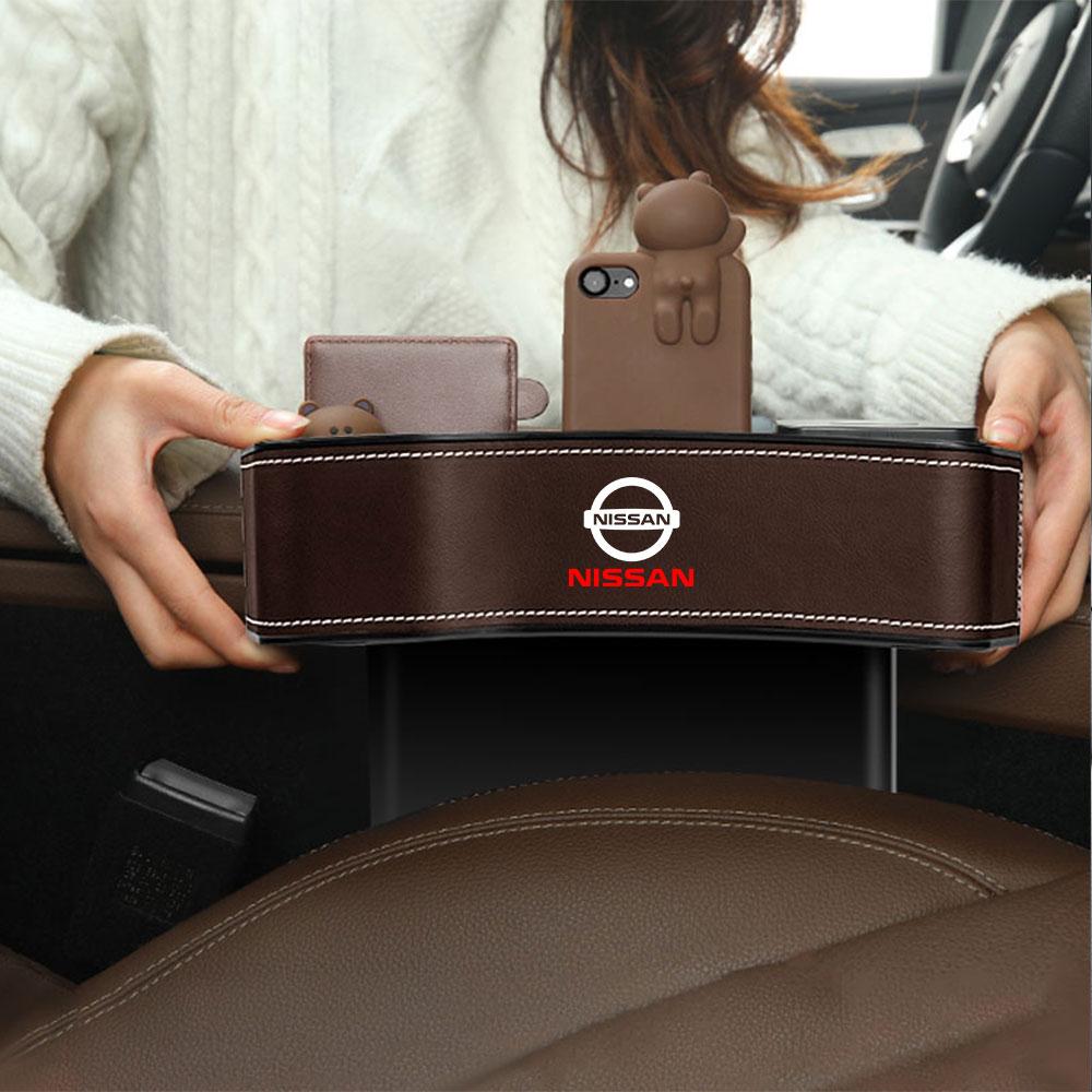 Organizador de Asiento de Coche Relleno para Huecos Portavasos Caja de Almacenamiento para Ranuras del Asiento Accesorios Para Nissan Nismo X-trail Qashqai Leaf Tiida GTR