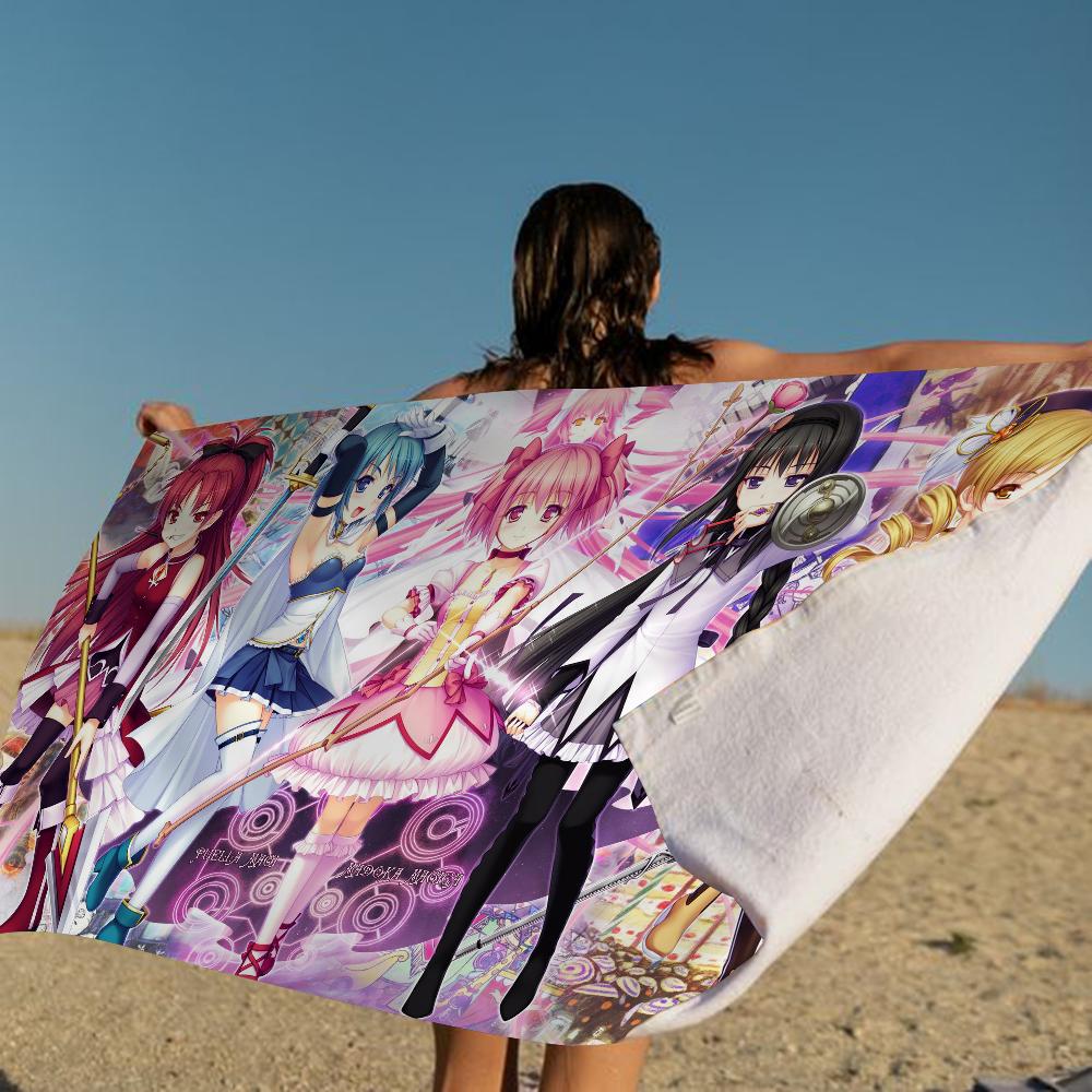 Anime Puella Magi Madoka Magica Beach Towel Cartoon Cute Summer Kids Large Bath Pool Beach Towel Microfiber Absorbent