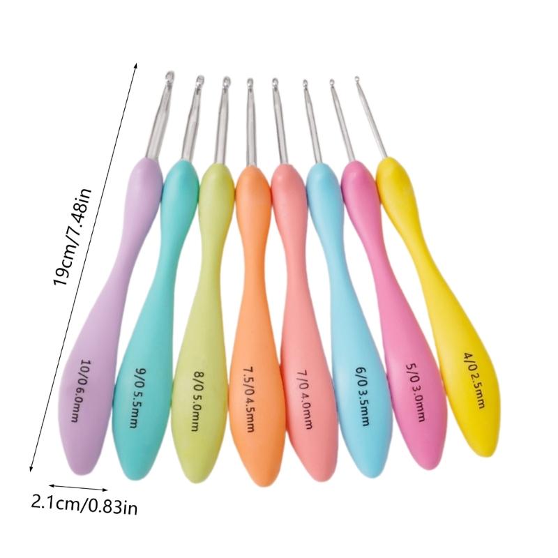 8Pcs Ergonomic Crochet Hook for Beginner Crochet Hobbyist,8 Size Long Handle Crochet Hook Needle 2.5mm-6mm  (4/0-10/0MM)