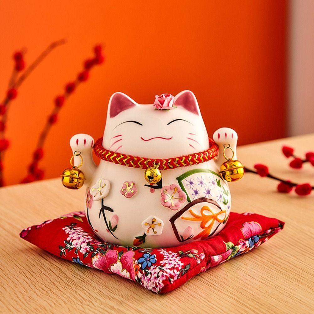 Chinese Style Fortune Cat Piggy Bank Bell Desktop Decoration Cat Money Bank  Opening Gift