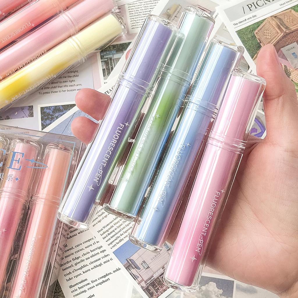 4pcs Ice Lipstick Highlighter Pens Set Oblique Brush Tip Fluorescent Color Markers Liner for Drawing & Painting A7626