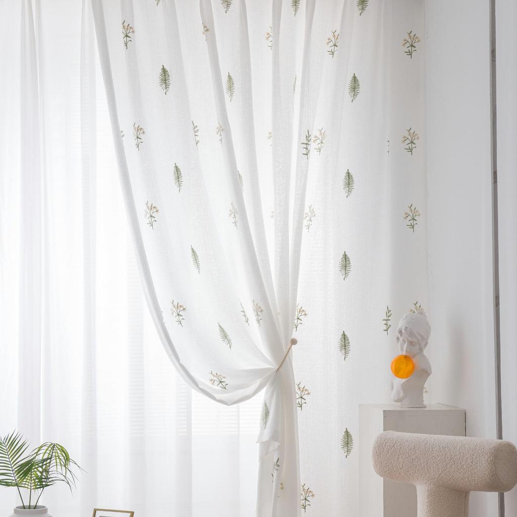 Living Room Window Screen Screen Curtain Translucent Opaque Embroidered White Screen Bay Window Balcony Bedroom Curtain