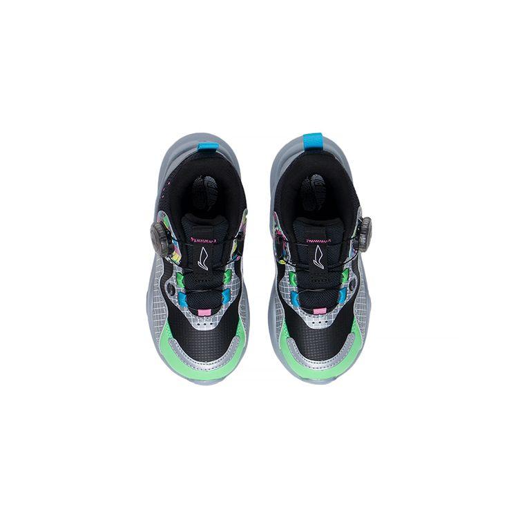 Li Ning Kids Comfortable Non-Slip Shock Absorbing Wear-Resistant Leisure Shoes Kids Shoes Black Green YKNS098-3