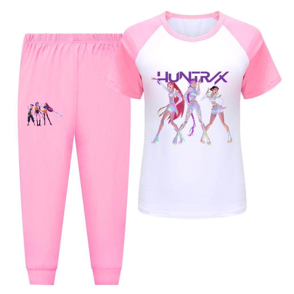 

5019 Детский комплект одежды для девочек Rumi Zoey Mira с принтом Hunters: футболка, брюки 170cm розовый