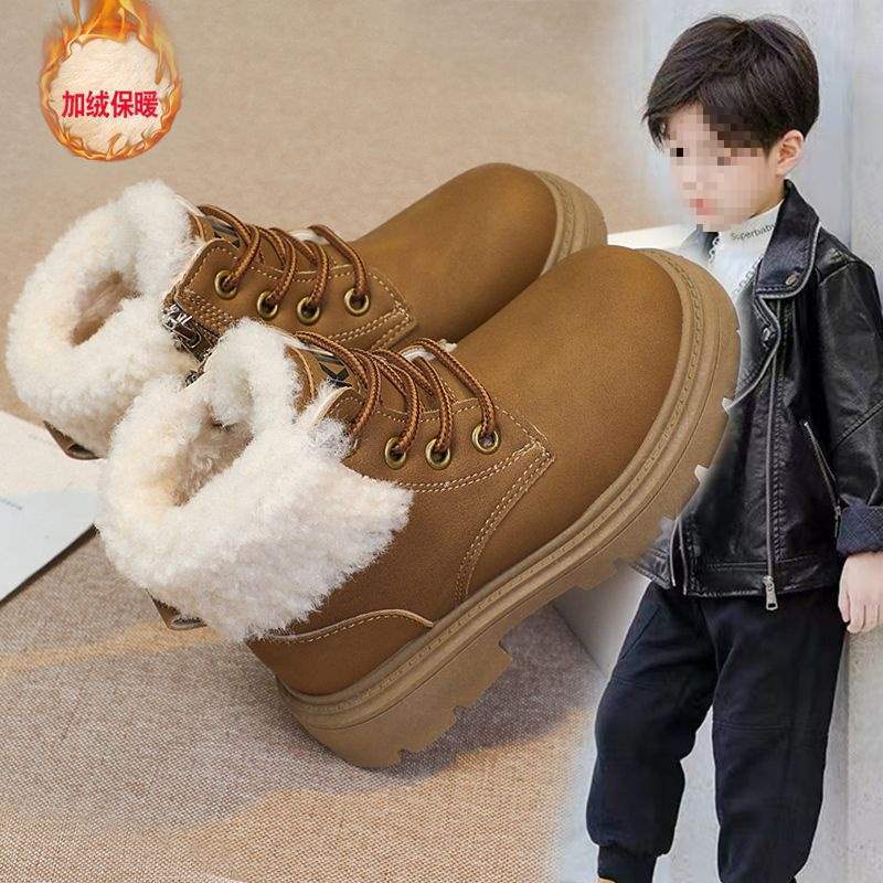 Children's cotton shoes boys 2025 new winter velvet children's Martin thickened short boots warm boots snow