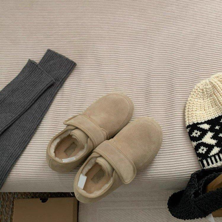 Flat-bottomed Mary Jane Mao Mao Shoes Women's 2025 Autumn and Winter New Velcro Velvet Warm Boken Shoes One-pedal Cotton Shoes