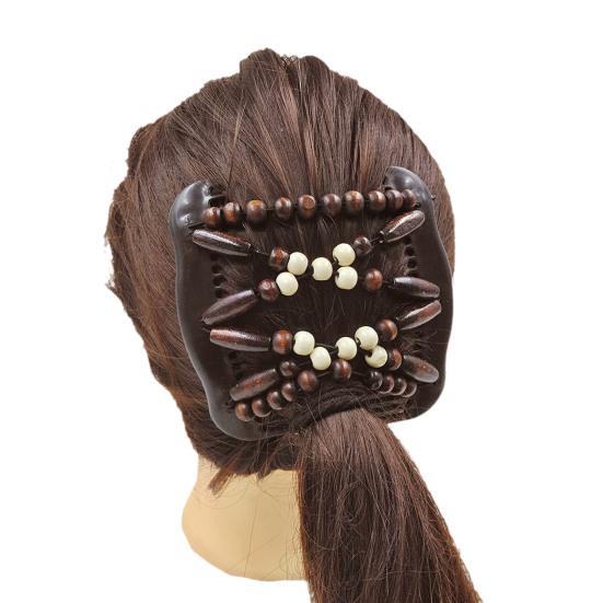 1/4 ks Dámské dřevěné korálkové hřebeny do vlasů Ručně vyráběné pružné oboustranné klipy Salonní hřebeny Vytvářeč drdolu Vlasové doplňky