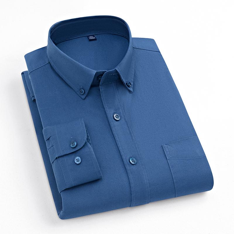 Elastic Cotton Oxford Men Solid Shirts Long Sleeve Business no-iron High Quality Classical Shirt Male Button Collar