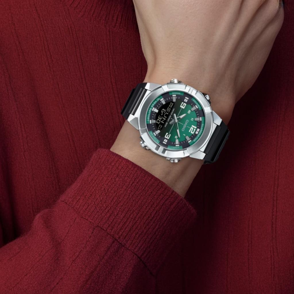 CASIO 50m Water Resistant Quartz Movement Resin Strap Watch Unisex Green Dial AMW-870A-3AV