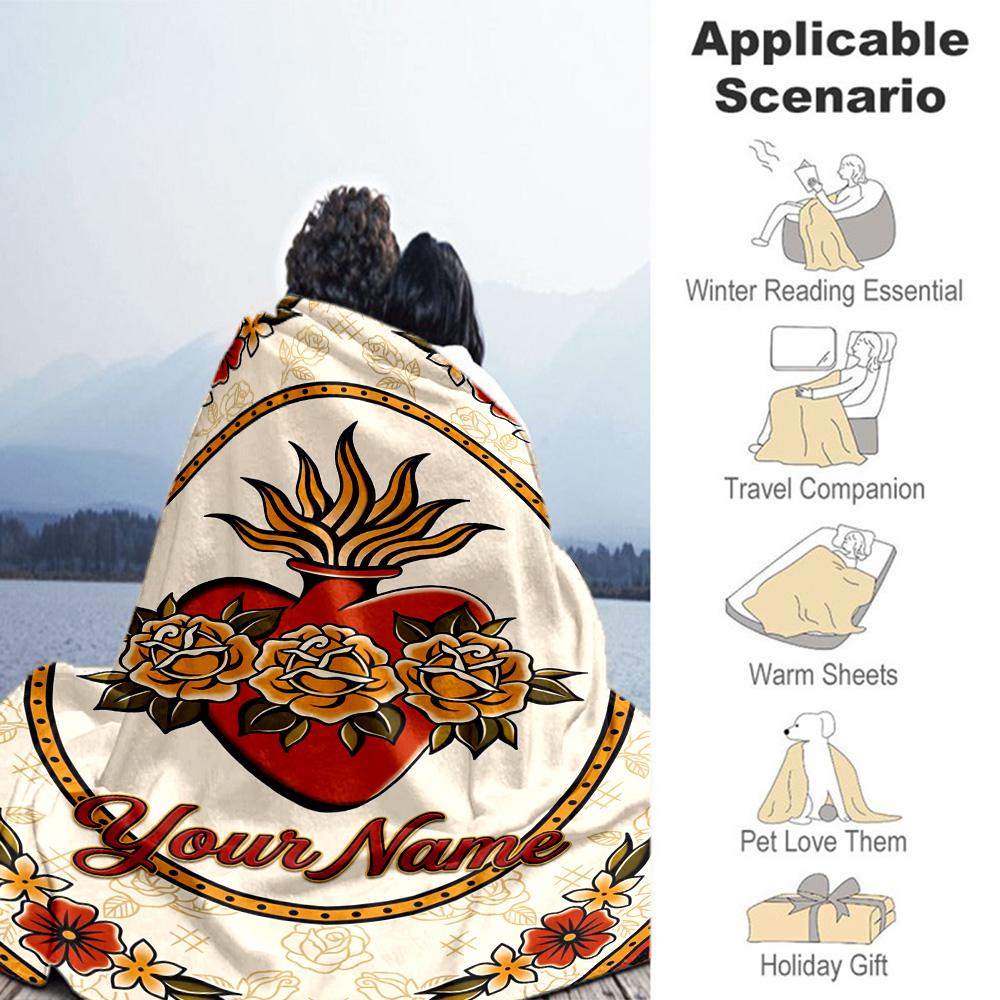 Tattoo Style Personalized Name Blanket Gift Customizable Blanket Comfortable Perfect for Living Room Office Chair Bedding Nap Four Seasons Universal