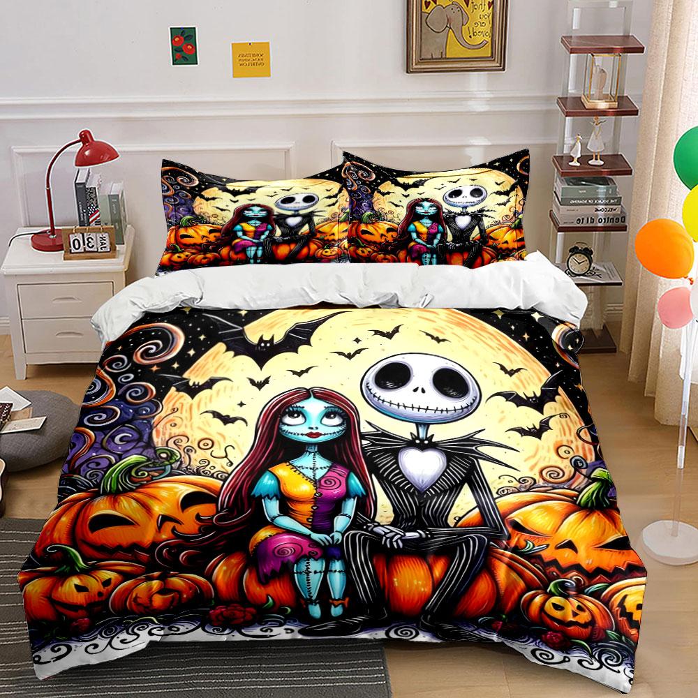 Halloween Couple with Pumpkins Bedding Duvet Cover Set Duvet Cover Pillowcases (1*Duvet Cover 2*Pillowcases, Without Duvet Insert)