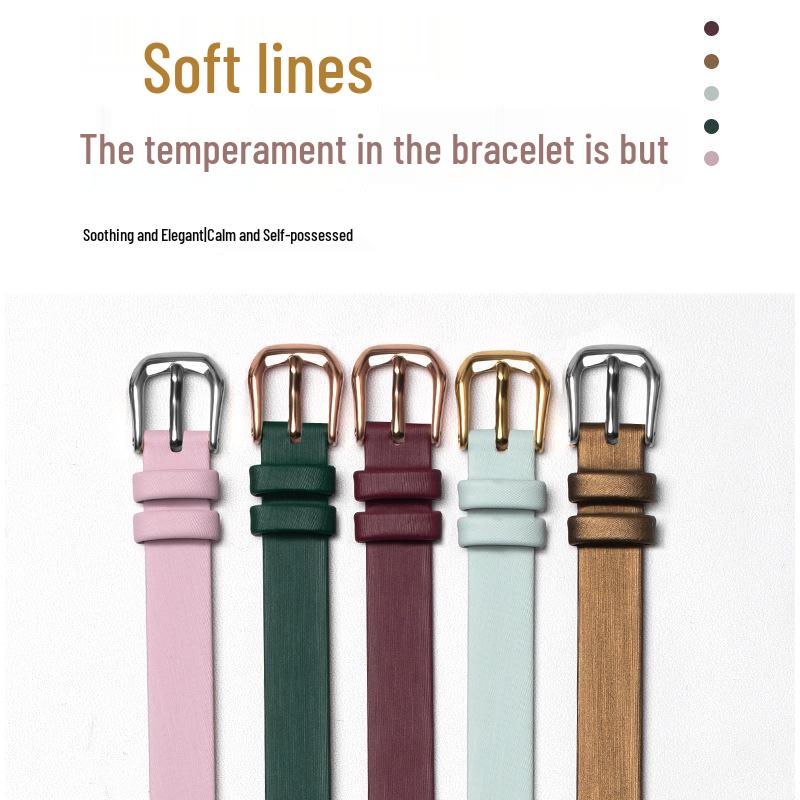 Eight Treasures Gold Compass Bracelet: Women's Genuine Leather & Silk Jewelry Watch Strap with Rain Silk Texture.
