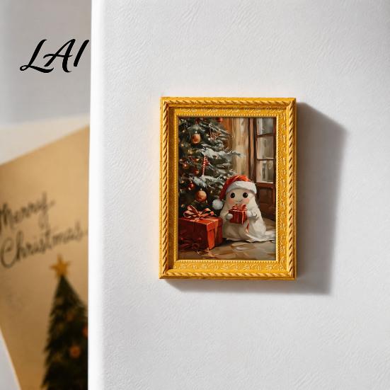 Festive Home Office Whiteboard Magnets Small Fridge Picture Frame Funny Ghost Pattern Magnetic Vintage Decorative for Metal Surfaces Mini Gold Frame