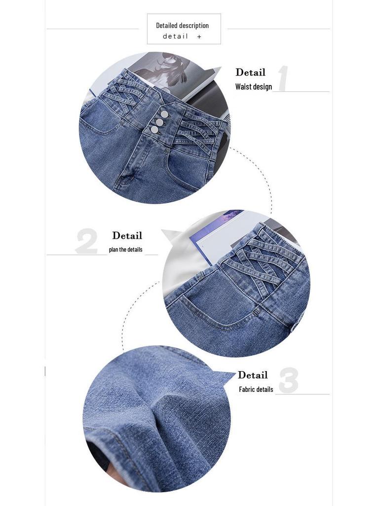 Women's 2025 Summer High-Waisted Denim Shorts: Korean Style, Slimming, Elastic Tummy Control, Bodycon A-Line Design