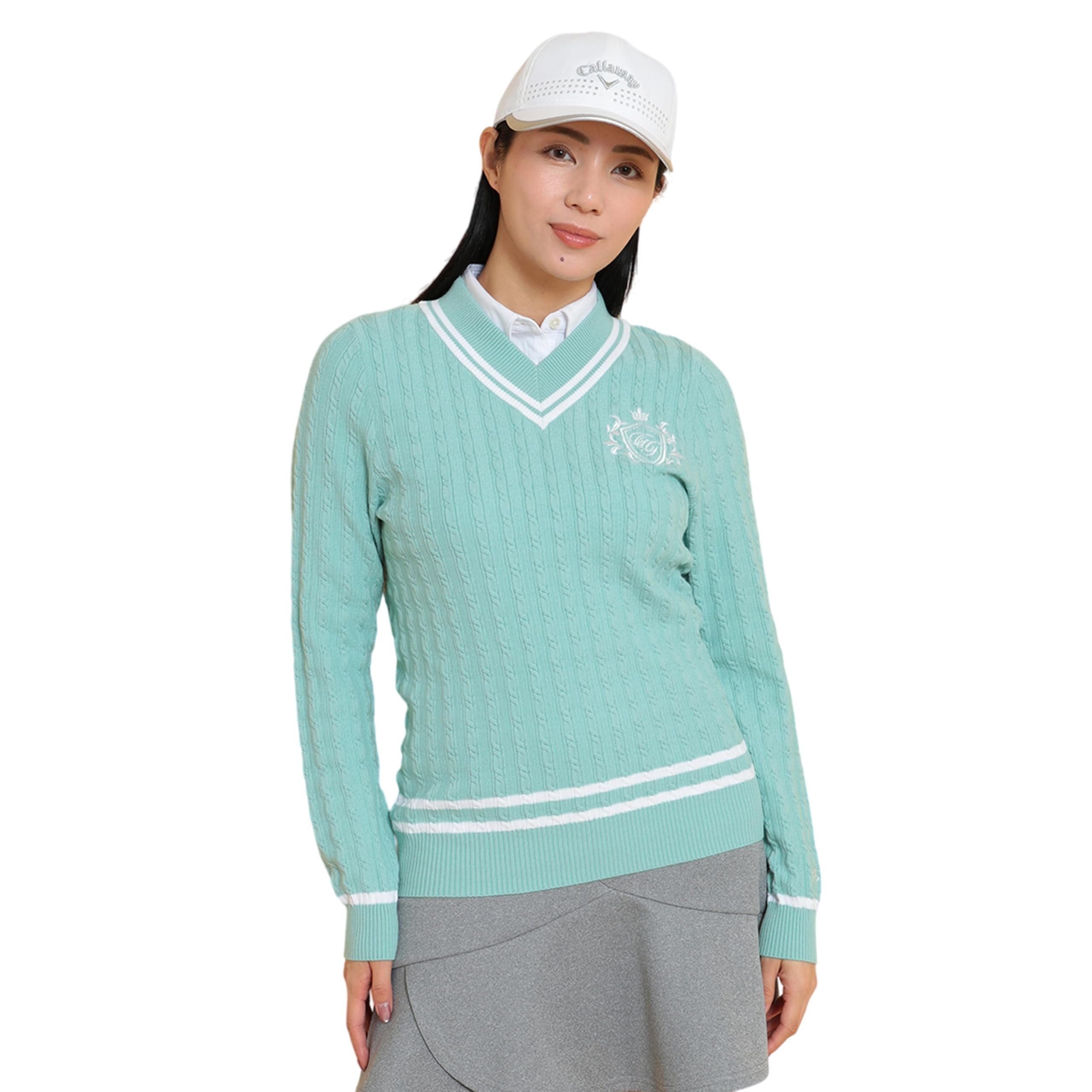 

Callaway Cable Knit Sweater Golf C25118200 Green M Women s V-Neck / / 1130_Light