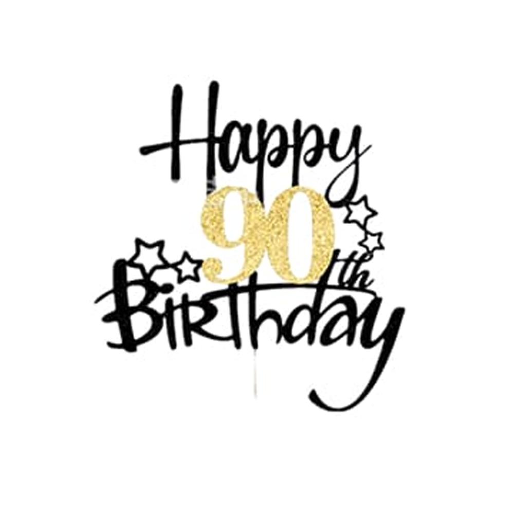 1Pcs Black Gold Happy 10 Birthday Cake Topper 10th 20th 30th 40th 50th 60th Loves & Wishes Party Decorations for Birthday Party