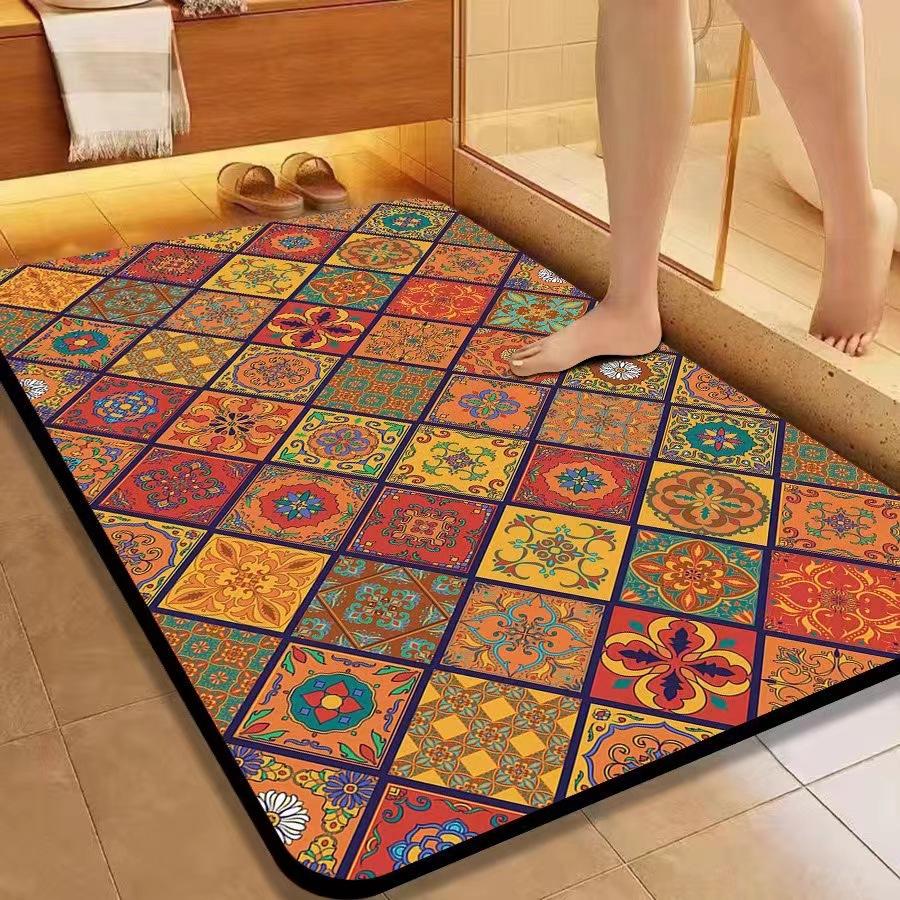 American Flower Diatom Mud Floor Mat, Bathroom Non-Slip And Dirt-Resistant Absorbent Floor Mat, Toilet Quick-Drying And Easy To Take Care Of
