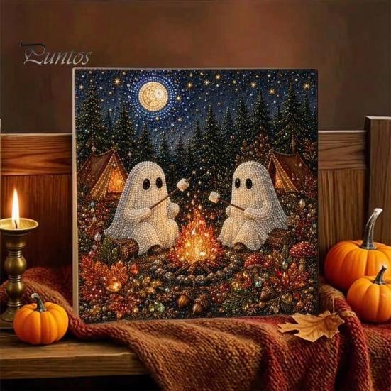 Halloween Room Decoration Faux Pearl Art DIY Kit, Spooky Cute 3D Beads Painting Crafts Stress Relief Project for Adults Beginners, Seasonal Wall with