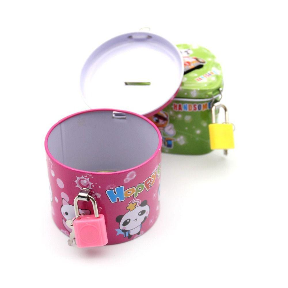 High Capacity Tinplate Piggy Bank With Lock and Key Kids Storage Jar Coin Savings Box  Bedroom