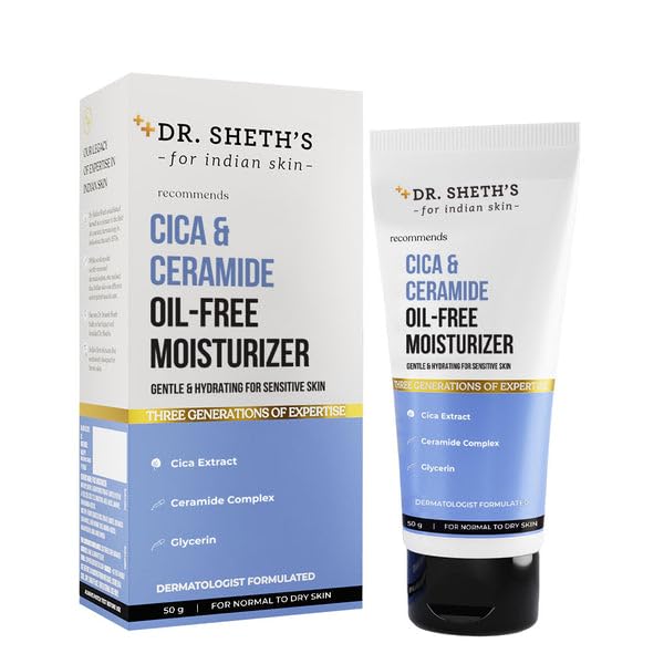 Dr. Sheth s Cica & Ceramide Oil-Free Moisturizer 50g | Lightweight Hydrating Moisturiser for Men & Women