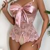 September 2022 Sexy Open Crotch Mesh Lace Bodysuit with Big Bow