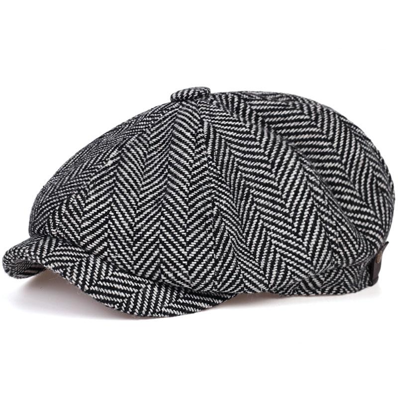 Classic Herringbone Men Trucker Newsboy Caps Winter Outdoors Warm Beret Hats Street Artist Painter Cap Hat