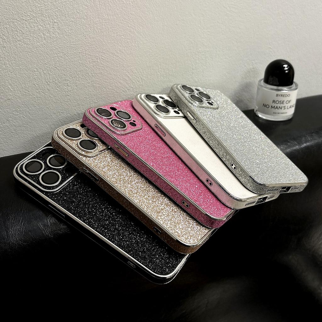 Bling Glitter Leather Case For iPhone 16 15 14 13 12 11 Pro Max Sparkling Soft Silicone Shockproof Plating Bumper Cover