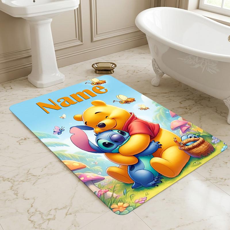 Personalized Name Winnie Pooh Living Room Non-Slip Area Rug Soft Carpet for Bedroom Kids Playroom Sofa Office Home Decor Doormat