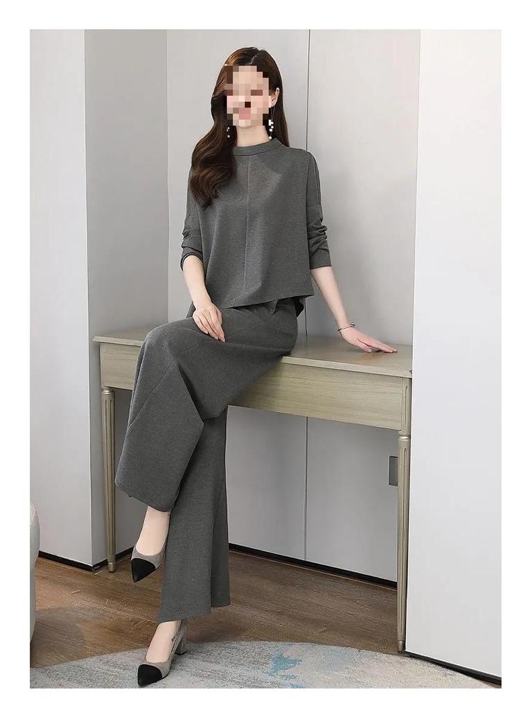 Chic Autumn Wide-Leg Pants Suit for Women: Slimming, Tummy-Tucking, Casual Two-Piece Set