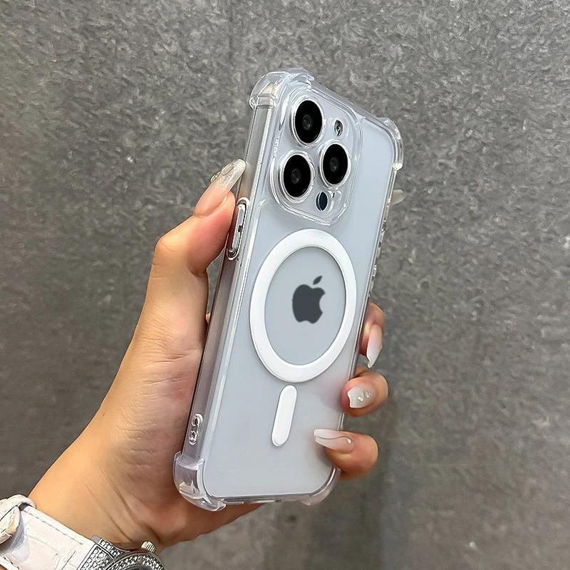 Soft Wireless Charge Magsafe Silicone Phone Case For 11 12 13 14 15 16 Pro Max Plus Transparent Magnetic Bumper Cover
