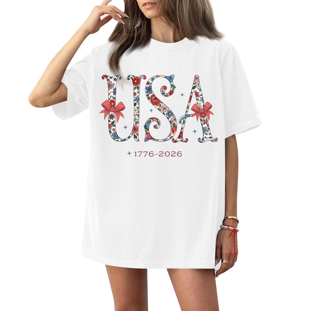 Women's Round Neck Printed Short-sleeved T-shirt Top