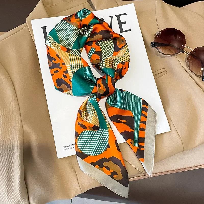 New 70*70cm Silk Satin Hair Scarf Women Handkerchief Printed Female Square Head Bandana Small Neck Muffler Hijab Lady Girl