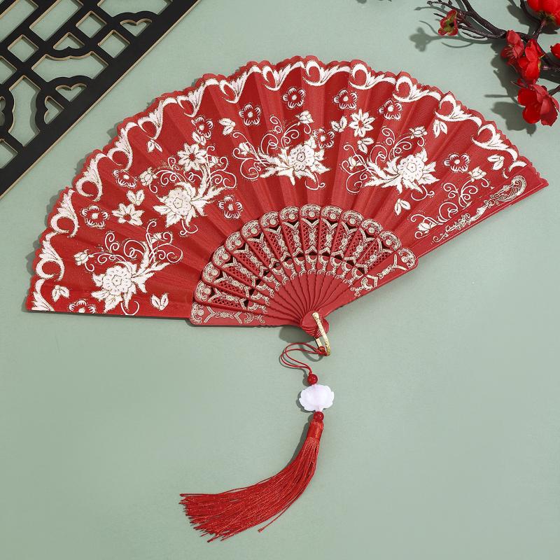 Vintage Folding Fan Chinese Style Dance Performance Hand Fans Gold Powder Plastic Fan Art Craft Gift Home Decor