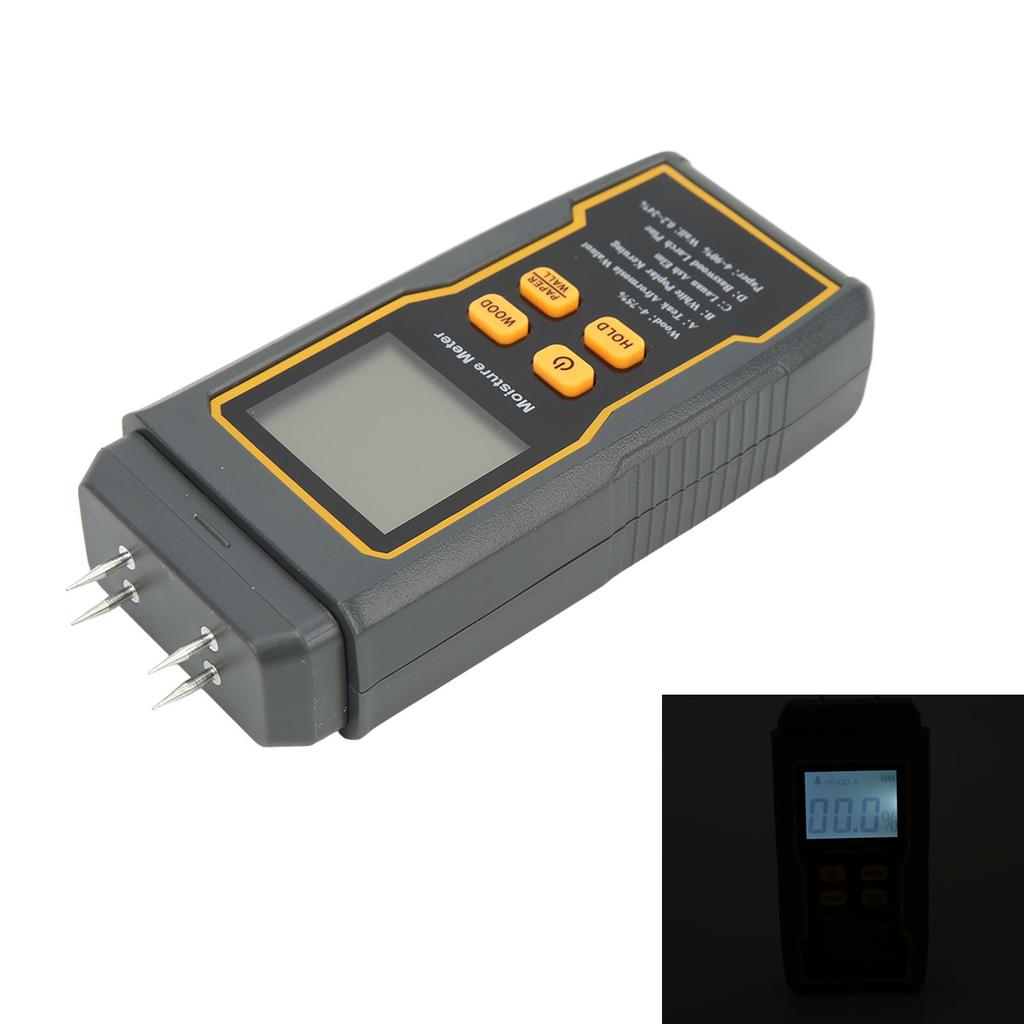 Pin Type Digital Moisture Meter 4 Measurement Modes Backlight LCD Display Auto Power Off for Wood