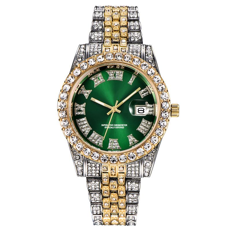 Huaqiangbei Men's Diamond-Studded Submariner Hip Hop Quartz Watch with Calendar